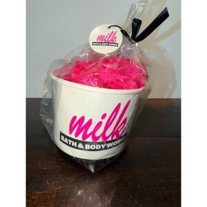 Bath & Body Works Milk Bar Gift Set Pink Loofah & Wristband in Branded Tub New